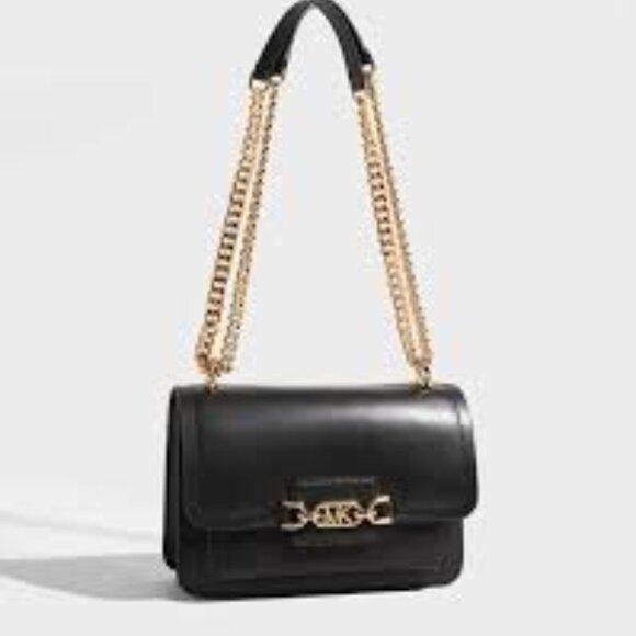 NWT ✅ Michael Kors Heather Large Leather Shoulder Bag BLACK ⭐ NWT - Picture 3 of 15